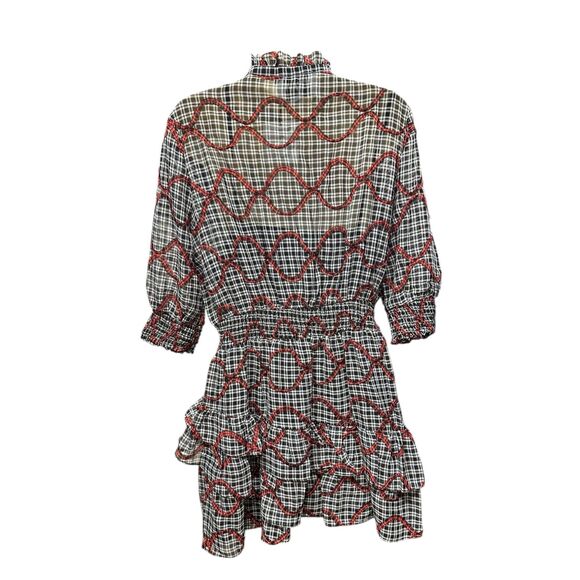 The Shirt by Rochelle Behrens Ruffled Tier Mini Dress in Black/Red NWT Large - Picture 2 of 7